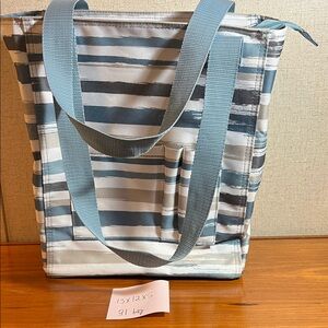 Thirty-One Striped Tote in Blue and Gray